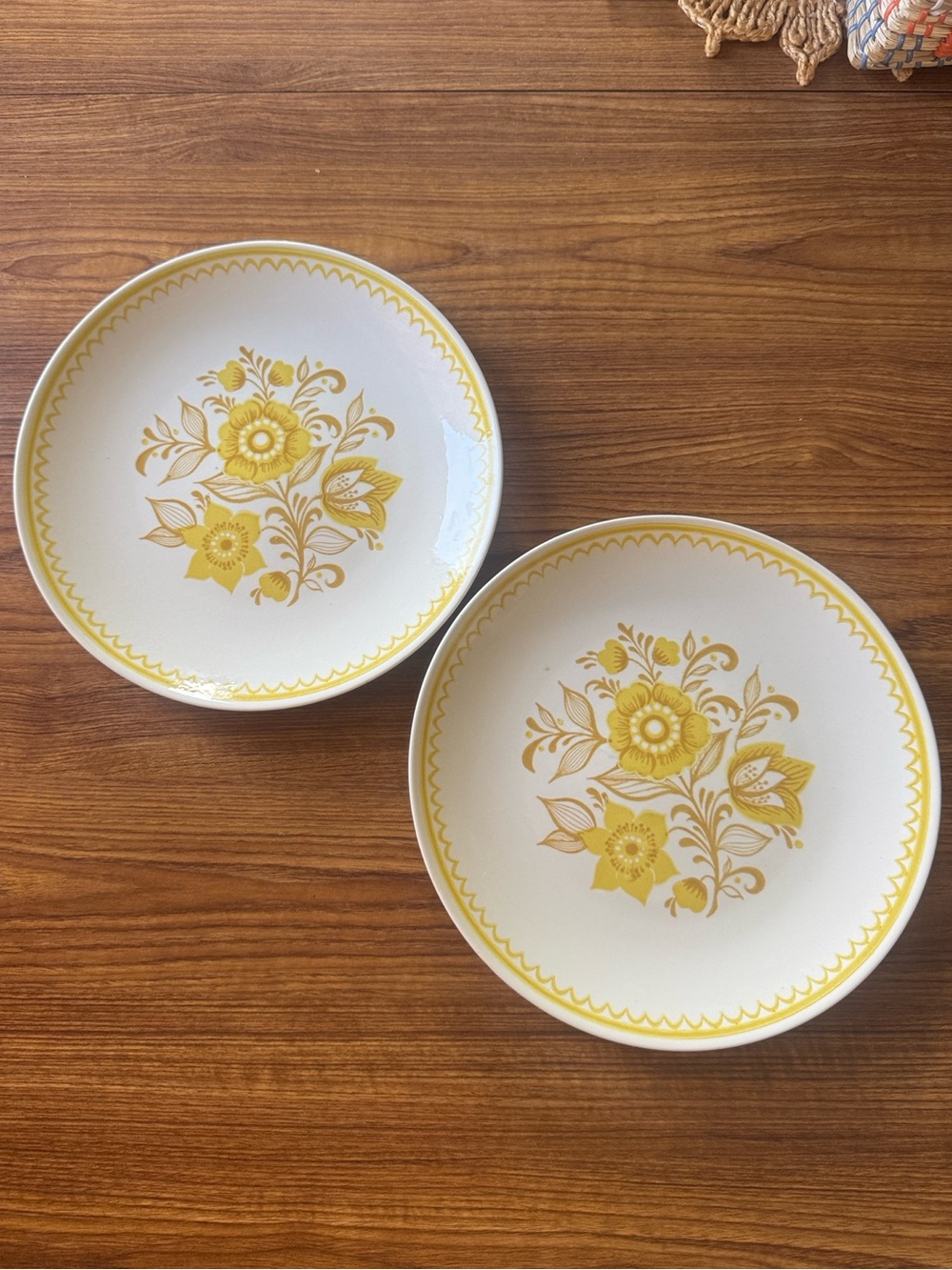 Lot 2 dinner Plates Vtg Yellow Floral Cavalier Ironstone Royal China Ware